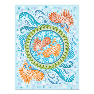 Foto Tropical Koi Mandala Arte Zen do Oceano Vibrante