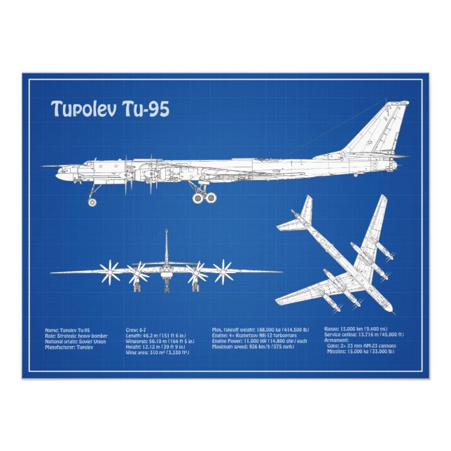 Foto Tupolev Tu-95 - Planos de Impressão Blueprint do A (Frente)