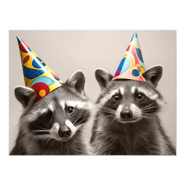Foto Two Raccoons Wearing Party Hats (Frente)