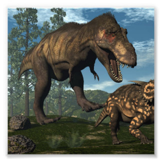 Foto Tyrannosaurus rex atacando dinossauro einiossauro
