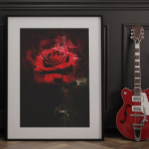 Uma Rosa Vermelha Aquarela em Fundo Preto
