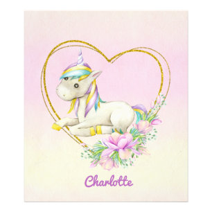 Foto Unicórn Heart Flowers Watercolor