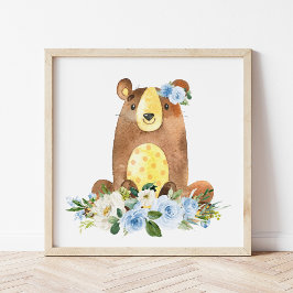 Foto Urso, Animais Da Floresta, Boho, Flores Azuis