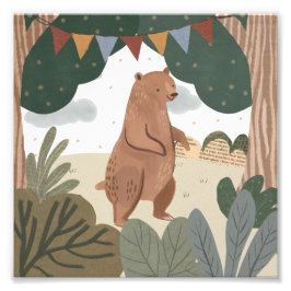 Foto Urso na impressão de Aquarela Florestal