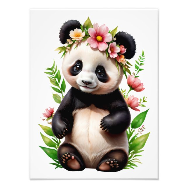 Foto Urso Panda Transparente Com Flores (Frente)