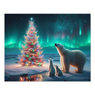 Foto Urso Polar Mãe Cubs Árvore De Natal Aurora Boreali