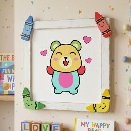 Foto Urso Teddy Kawaii Sorridente com Corações de Amor