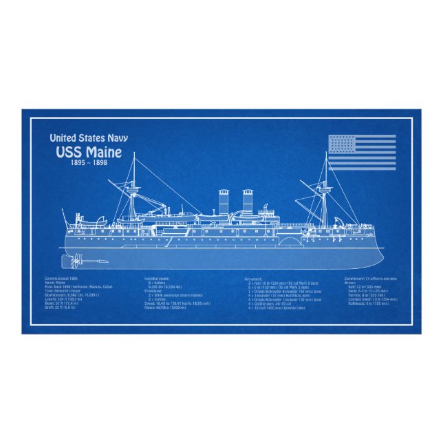 Foto USS Maine - Ship Blueprint Planos ABD (Frente)