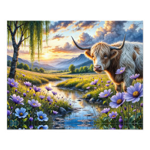 Foto Vaca cruzada de Highland/Longhorn em Paisagem Flor