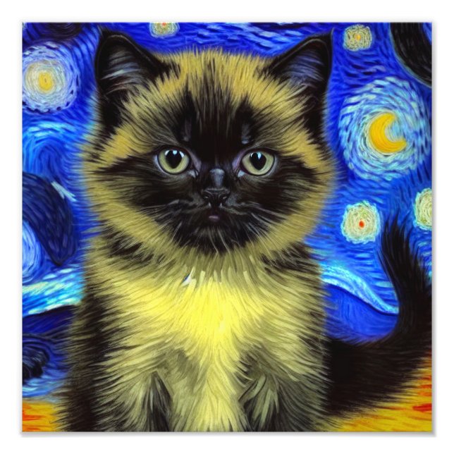 Foto Van Gogh Starry Night Siamese Cat (Frente)