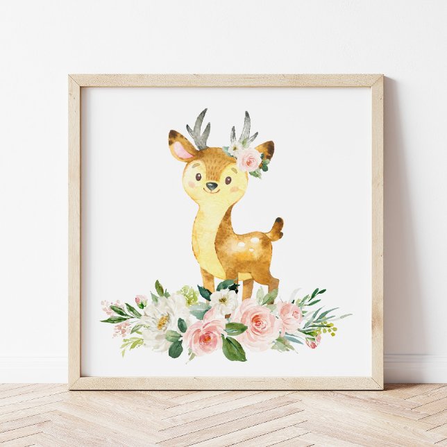 Foto Veado, Animais Da Floresta, Boho, Flores Rosa (Criador carregado)