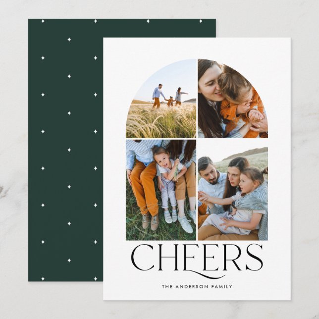 Foto verde de Natal 4 com várias fotos modernas (Frente/Verso)