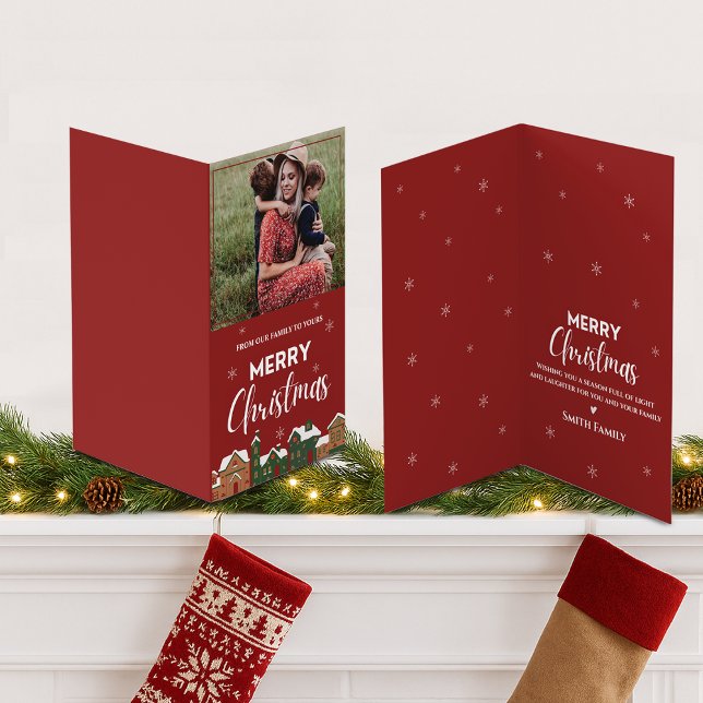 Foto Vermelha Tradicional Feliz Saudação de Natal (Traditional Red Photo Merry Christmas Greeting Card)