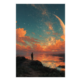 Foto Viajante Sob Gigante Lua Crescente