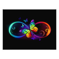 Vibrant infinity with rainbow butterfly on black