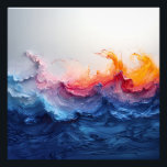 Foto Vibrant Ocean Wave Resin Surge Glow<br><div class="desc">Powerful blue waves surge and crash in vivid resin pours, blending deep sapphire, electric turquoise, and cyan into towering crests. Explosive coral, hot pink, magenta, and fiery orange bursts rise from the peaks like sunset flames or molten light, while soft white foam and subtle gold-copper metallic flecks add luminous sparkle...</div>