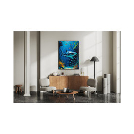 Foto Vibrante da pintura do oceano de tubarões brancos 