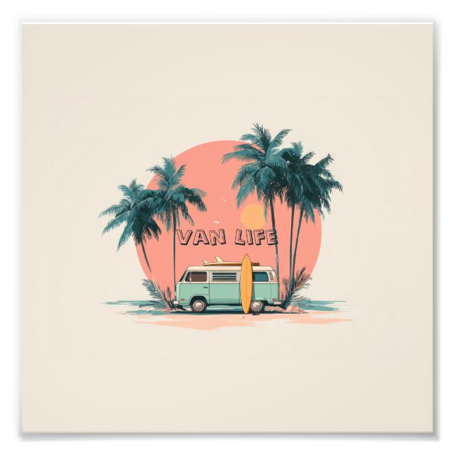 Foto Vida em Van – Arte de Camper de Praia Retrô (Frente)