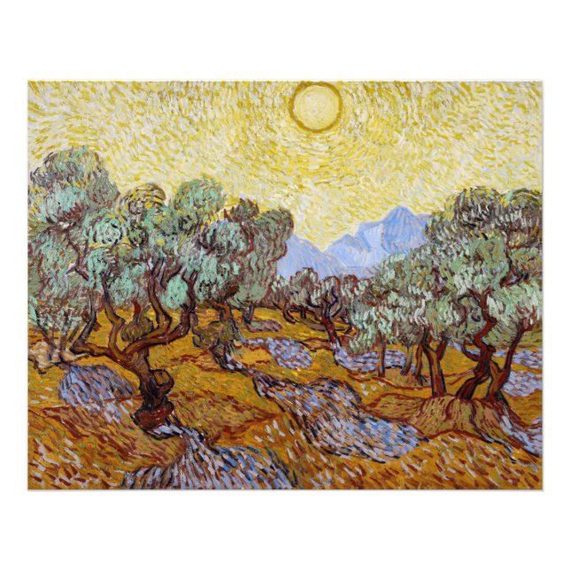 Foto Vincent van Gogh - Oliveiras, céu amarelo e sol (Frente)