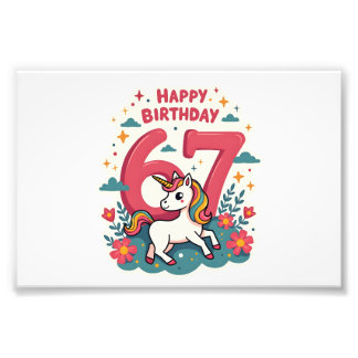 Foto Vintage 67th Birthday Unicorn Rainbow Cute Cartoon