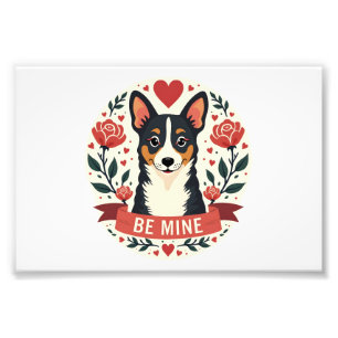 Foto Vintage Be Mine Corgi Dia dos Namorados Floral Fol