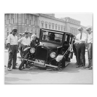 Foto Vintage Black & White Broken Car Wreck EUA 1923