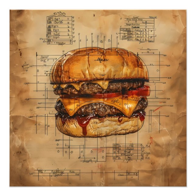Foto Vintage Blueprint do Burger (Frente)