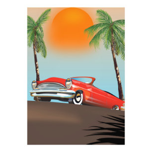 Foto Vintage - Carro Vermelho Clássico No Paraíso