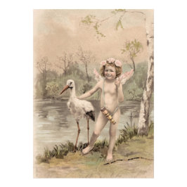 Foto Vintage Cherub com Stork pelo Lago