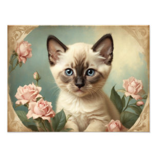Foto Vintage Cute Siamese Kitten Portrait Flowers Sweet