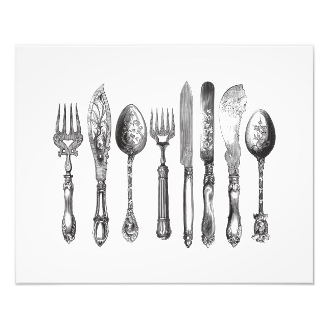 Foto Vintage Cutlery Black White Fork Spoon Faca 1800 (Frente)