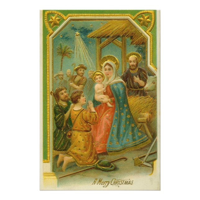 Foto Vintage Edwardian Era Nativity Christmas Card (Frente)
