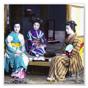 Foto Vintage Japão velho da gueixa de três japoneses