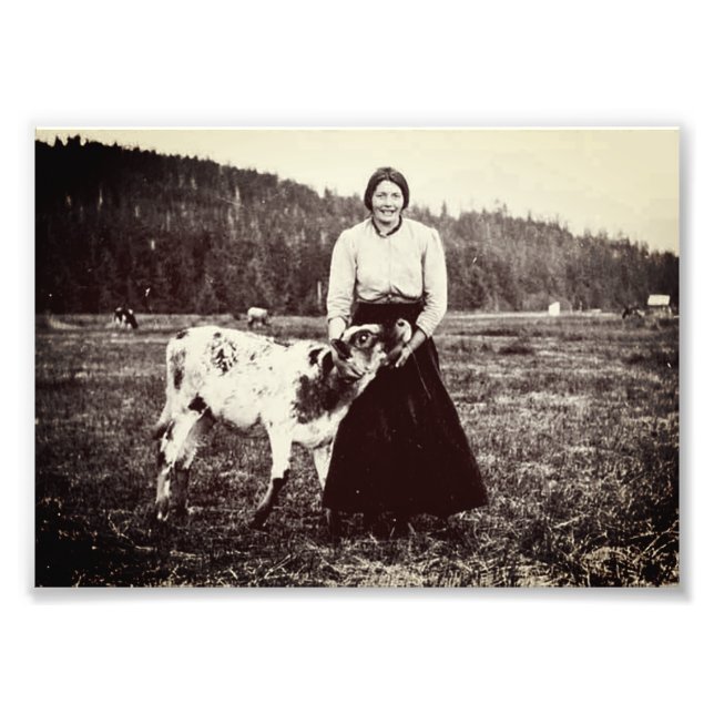 Foto Vintage Juneau Dairy Woman com Vaca (Frente)