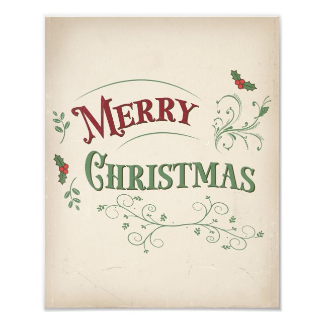Foto Vintage Merry Christmas Typography (Frente)