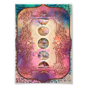 Foto Vintage Mystical Pastel Watercolor Moon Phases Art