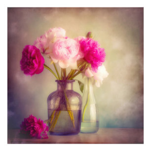 Foto Vintage Peony Buquê em Vaso de Vidro