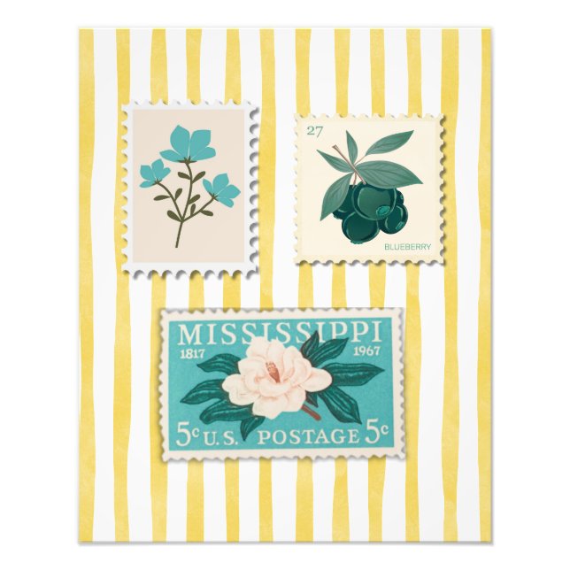 Foto Vintage Postage Stamp Kitchen Impressão | Azul ret (Frente)