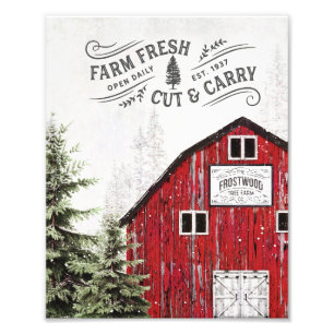 Foto Vintage Red Barn Árvore de Natal Fazenda Wall Art