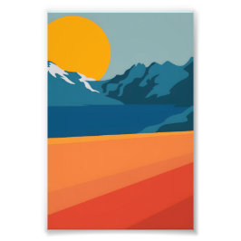 Foto Vintage Red & Blue Mountain Art - Panorama Retroat