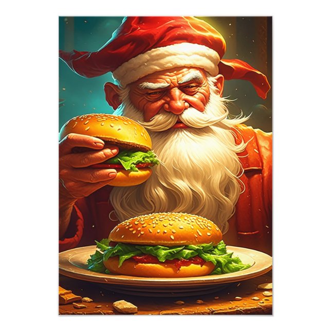 Foto Vintage Santa Claus com Hamburger (Frente)