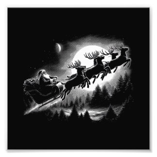 Foto Vintage Santa Sleigh Flying Over Forest Christmas
