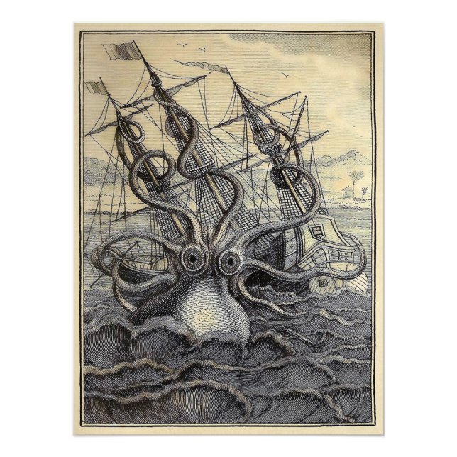 Foto Vintage Victorian Kraken Poster (Frente)