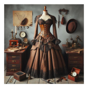 Foto Vintage Victorian Steampunk Lady Detetive Dress
