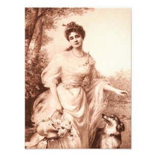 Foto Vintage Victorian Woman Borda Collie Dog Retro
