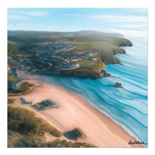 Foto Vista aérea da praia de Cornish e pintura de cidad