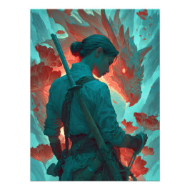 Foto Warrior and Dragon Fantasy Art