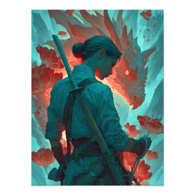 Foto Warrior and Dragon Fantasy Art (Frente)