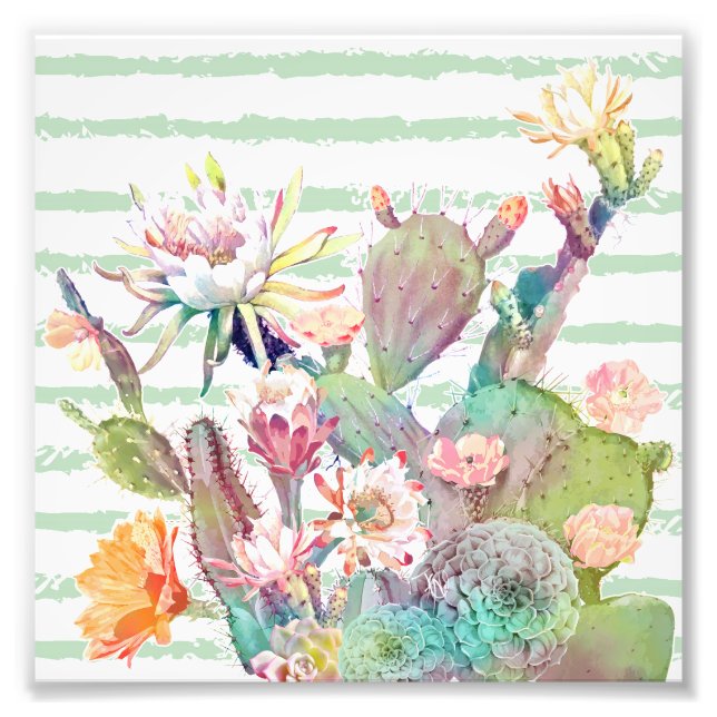 Foto Watercolor Cactus Floral Striper Design (Frente)