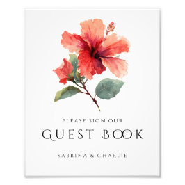 Foto Watercolor Hibiscus Flower Wedding Guest Book Sign